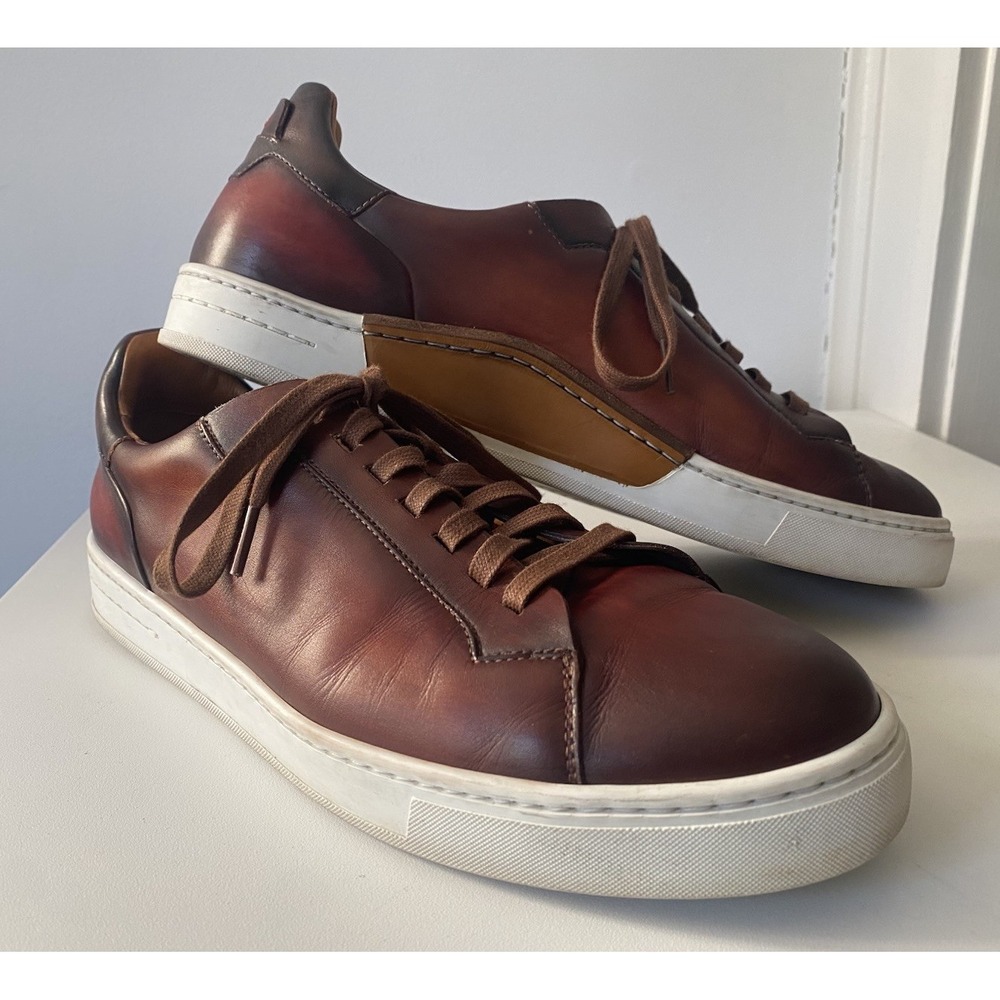 Magnanni Men's Amadeo Burnished Leather Low-Top Lace Up Sneakers Cognac Size 11 - Picture 1 of 11